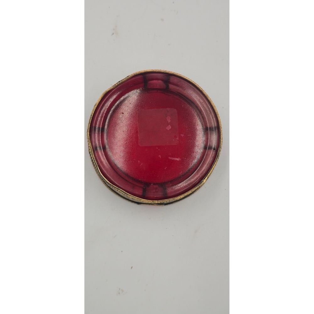 Vtg Mid Century Bohemian Ruby Red Glass Ashtray Gold Ornate Filigree Rim - Picture 6 of 8